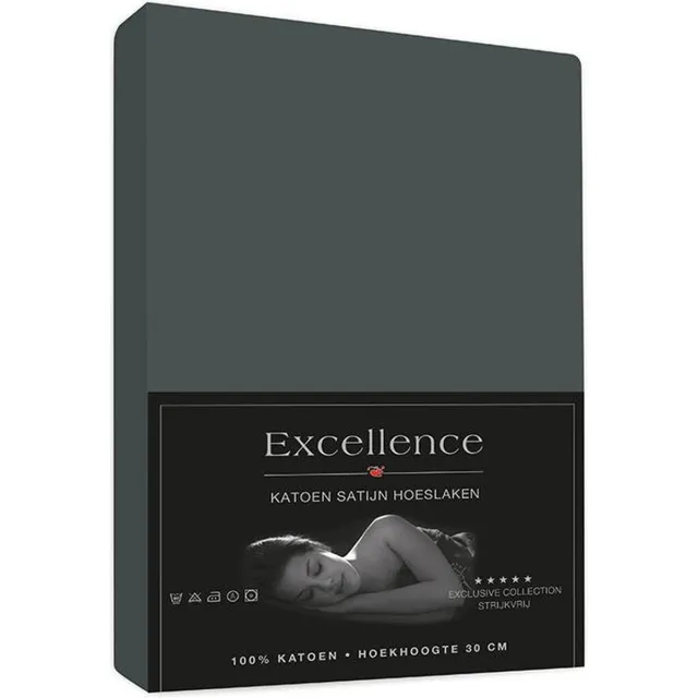 Excellence Hoeslaken Katoen Satijn - 100x200 +30 cm - Antraciet