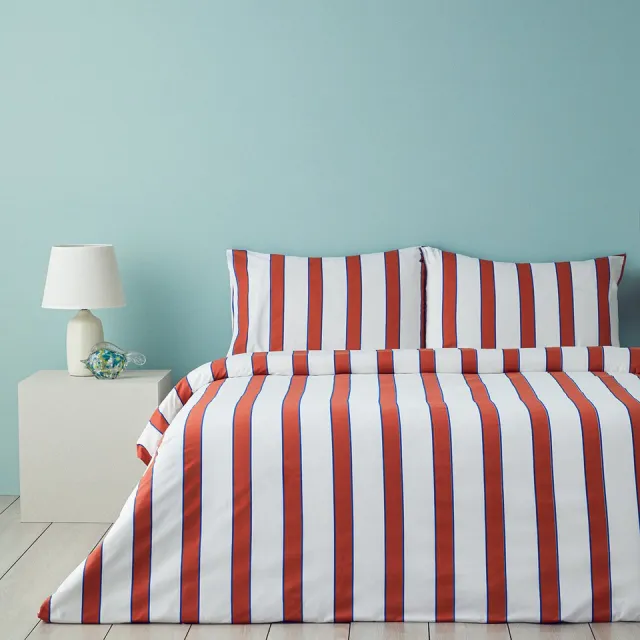 English Home Dekbedovertrekset - Marine Stripe - 100% katoen - King Size - 2 Kussenslopen - 240 x 220 cm - Marineblauw / Rood Marineblauw / Oranje