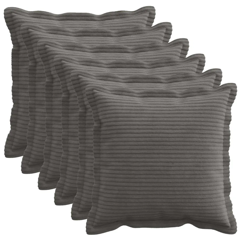 vidaXL Kussensloop 6 st HOUTEN Donkergrijs 50 x 50 cm corduroy, foto 3