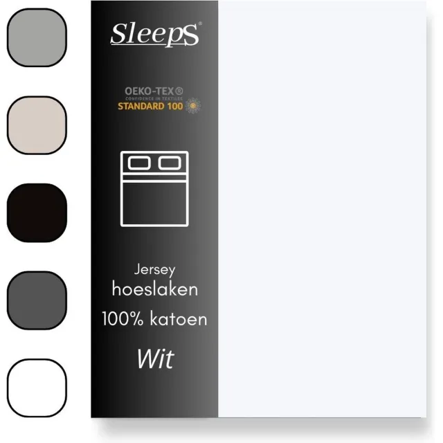Sleeps Jersey Hoeslaken Katoen - 80x200 cm - Wit - Strijkvrij