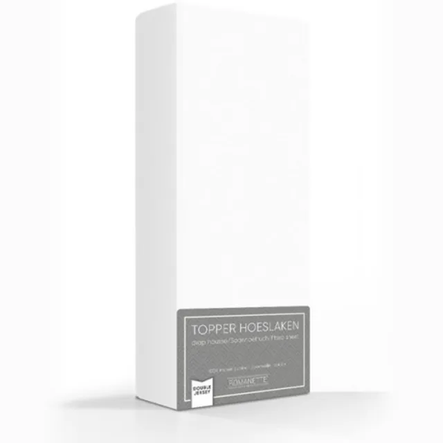 Romanette Double Jersey Topper Hoeslaken - 100% Katoen - 80/90/100x200/210/220 cm - Wit