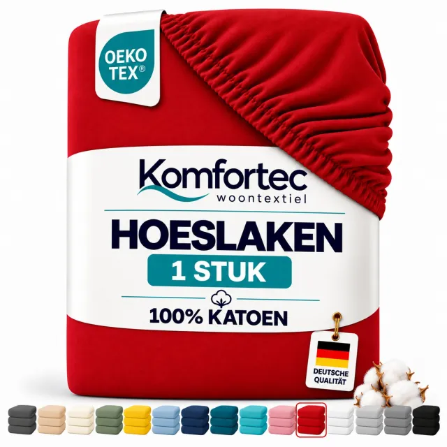 Komfortec Jersey Stretch Hoeslaken 160x200 cm - 23cm Matrasdikte- Rondom Elastiek - 100% Katoen - Rood
