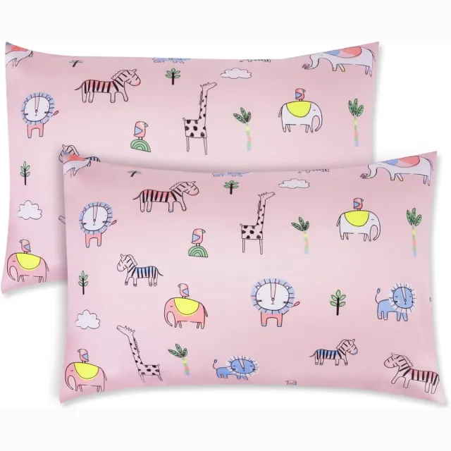 YAGXIG Kussensloop - kinderkussensloop - zachte katoenen kussensloop - kussensloop 40x60 cm - unisex - wasbaar - ademend - kartonnen patroon - roze - verpakking van 2