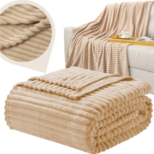 More&Deco Plaid - Tweekleurige Streep - 160x200 cm - Beige