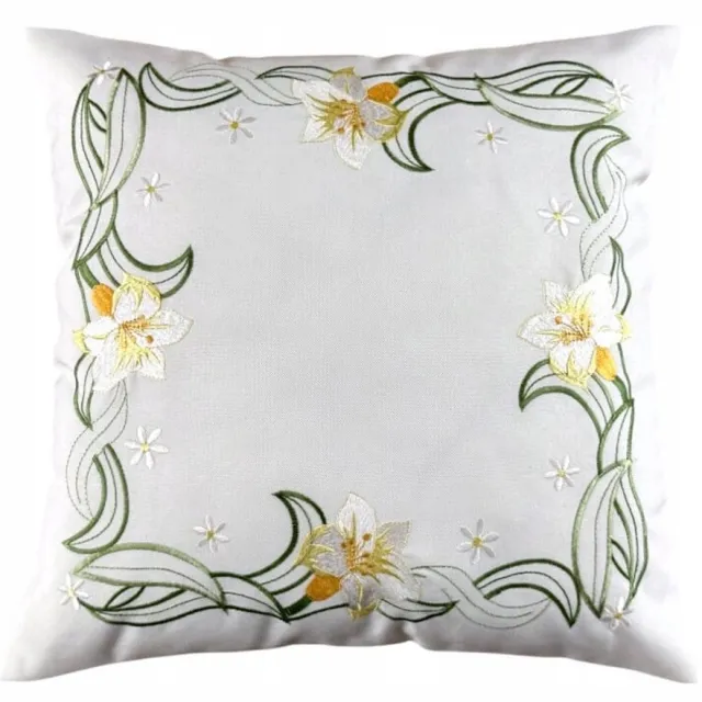 DeHome Decoratieve Kussenhoes 40x40 cm Wit met Gele Narcissen