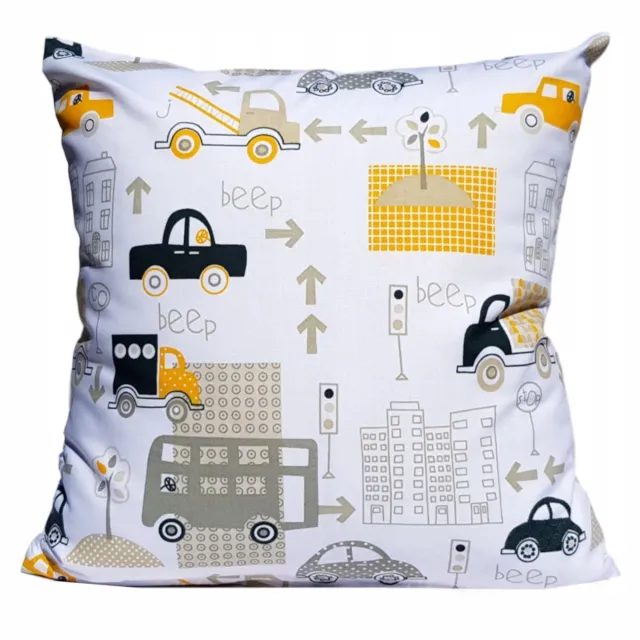 Sleepon_pl Katoenen Kussensloop Kinderen 40x40 Auto's - Vrolijk en Zacht Wit met veelkleurige autootjes