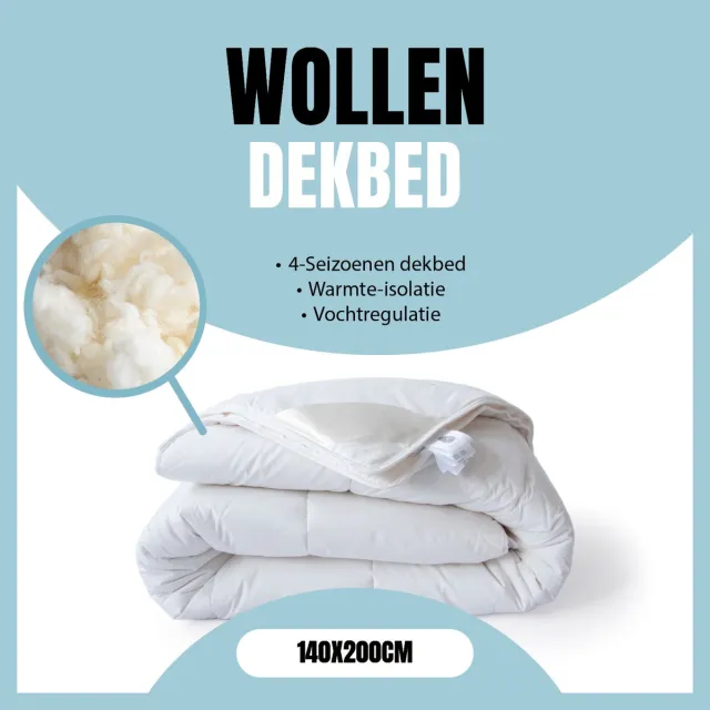 LINNICK Wollen 4 Seizoenen Dekbed - 4 Seizoenen Dekbed - 140x200cm - 100% Zuivere Scheerwol - 100% katoen Tijk - Wollen Dekbed 140x200 - Eenpersoons - Dekbedden Wit