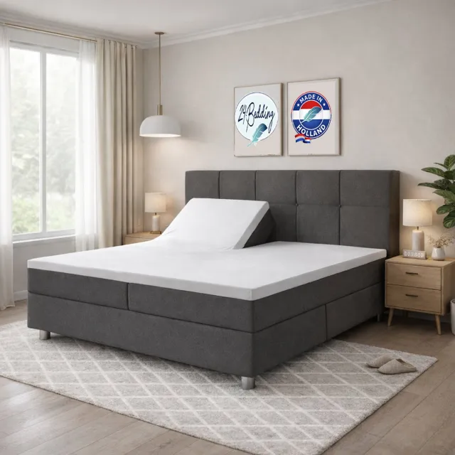 24-Bedding Splittopper Hoeslaken 180x200 cm Wit - 100% Percaline Katoen - Verkoelend Splittopper Hoeslaken