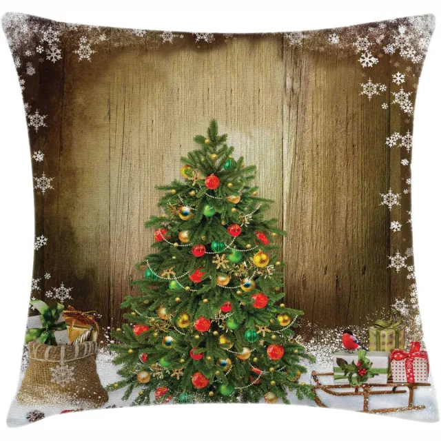 ABAKUHAUS Kussenhoes Pine Tree Presents – Dubbelzijdig bedrukt, wasbaar, 40x40 cm, Rits, bruin/groen