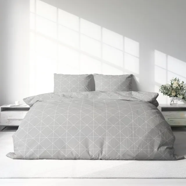 bedlin Dekbedovertrek Flanel - Winter - 240 x 220 cm - Lits-Jumeaux - Ruiten Light grijs