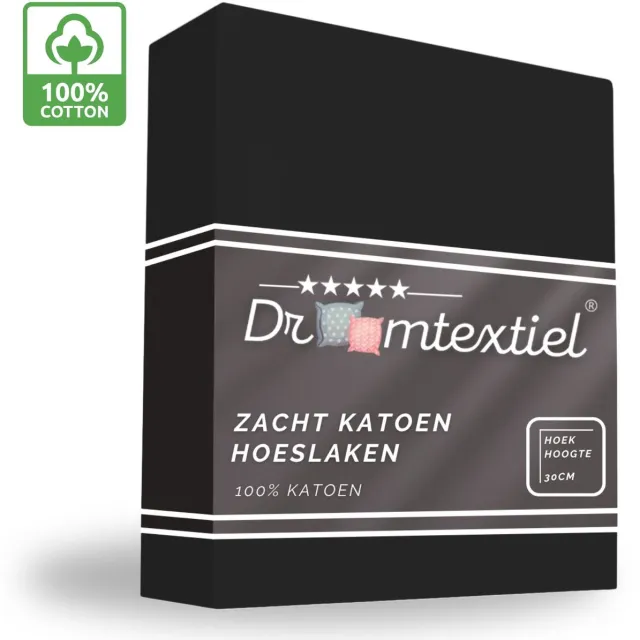 Droomtextiel Hoeslaken Zwart - 90x200 cm - 100% Katoen - Perfecte Pasvorm - Heerlijk Zacht