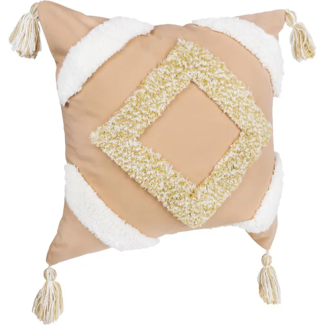 QUVIO Kussensloop met ruit patroon en franjes / Kussenhoes / Sierkussen / Sierkussenhoes - 45 x 45 cm - Lichtroze / Beige Peach