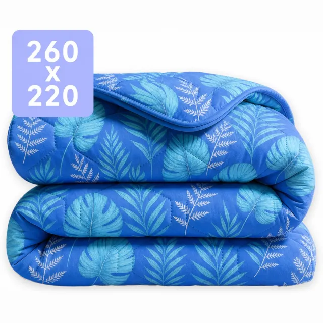 Happybed Dekbed zonder overtrek 260x220 - Wasbaar All Year - Bedrukt dekbed zonder hoes - Hoesloos Dekbed - Extra breed - Blue leaves