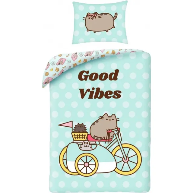 Pusheen dekbedovertrek Good Vibes 140 x 200 cm Katoen Mint