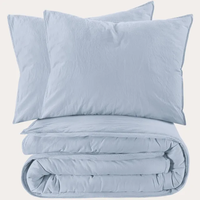 NOUS Living stonewashed dekbedovertrek 2-persoons (200x220 cm) Lichtblauw