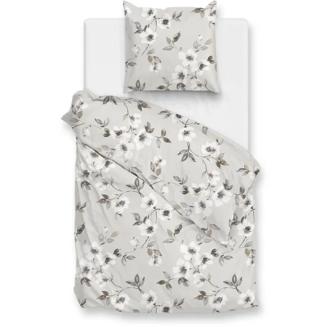 Zohome Ines Dekbedovertrek - Grijs - Dekbedhoes van 100% Katoen-Flanel - Bloemen - 1 sloop 60/70 cm - AW25 Ines Grey