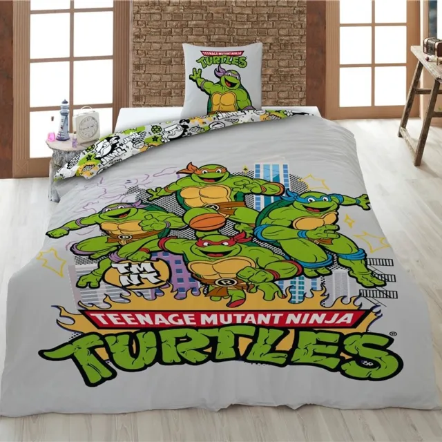 Teenage Mutant Ninja Turtles Dekbedovertrek - Eenpersoons - 140 x 200 cm - 65 x 65 cm - Polycotton Grijs