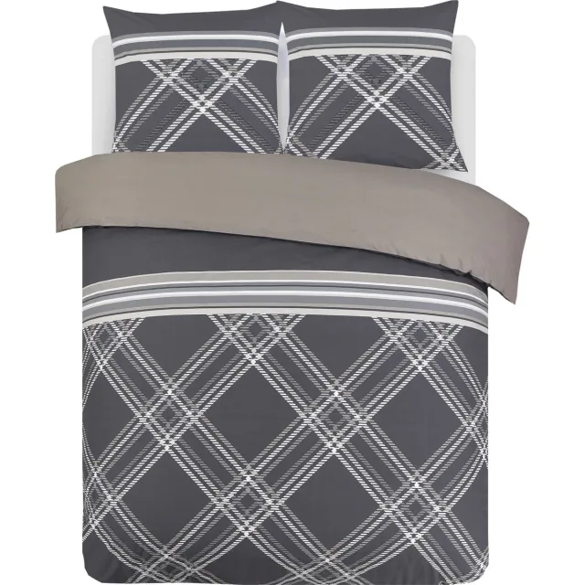 VISION home VISION William - Tweezijdig omkeerbaar Dekbedovertrekset - 100% katoen: zacht en soepel - Dekbedovertrek met 2 bijhorende slopen - Beige / Grijs - Oekotex gecertificeerd Grijs, beige en wit