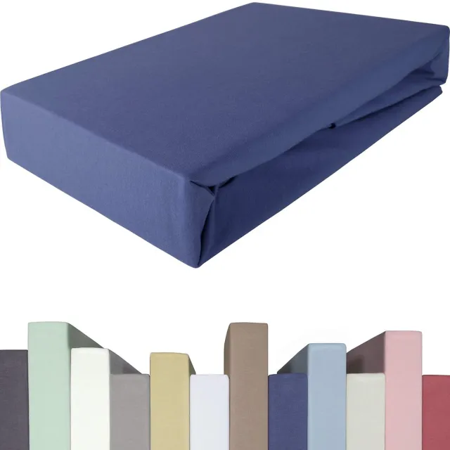 Ibenzoa Hoeslaken Set Premium Katoen Elastaan 500 Faden, Geschikt voor Boxspringbedden tot 40cm donkerblauw