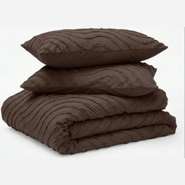 decoware Dekbed zonder Overtrek 140x200 cm - Easy Tufted Waves Bruin - Hoesloos Dekbed Wasbaar - Incl. Kussensloop - All Season - Eenpersoons