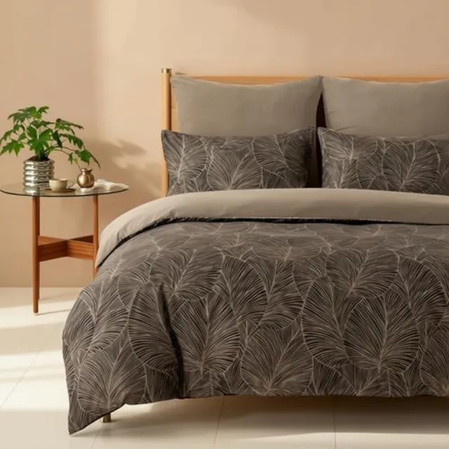 Arvion Dekbedovertrek Set 240x220 cm - Tweepersoons - Tropische Bladeren Motief - Donkerbruin - Met Rits en 2 Kussenslopen 50x80 cm