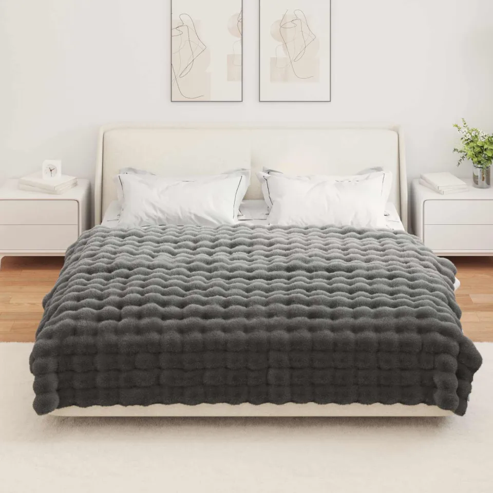 vidaXL Antislip deken van imitatie konijnenbont OLITE Donkergrijs, foto 4