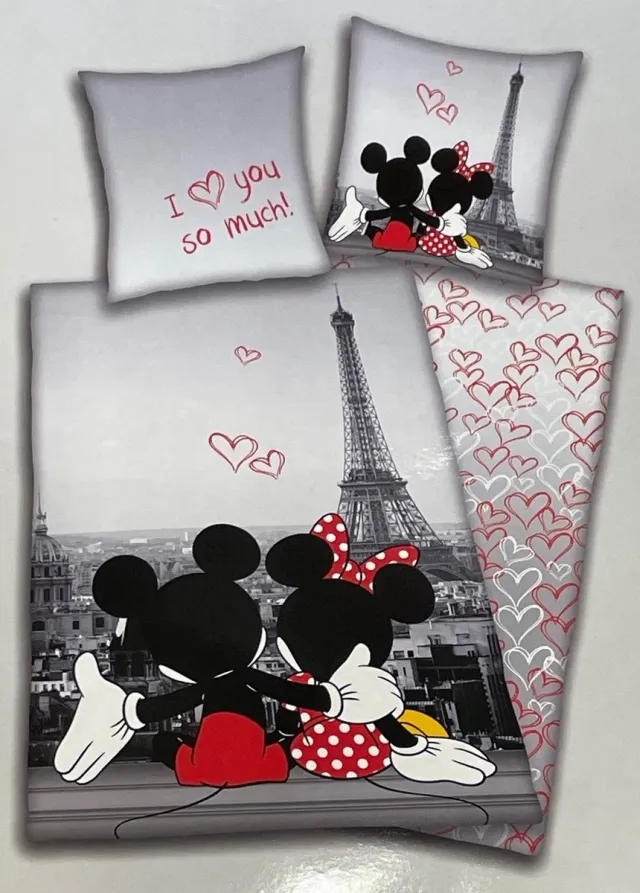 Disney Mickey & Minnie Mouse Paris - Dekbedovertrek - Eenpersoons - 140x200 cm - Grijs / Rood