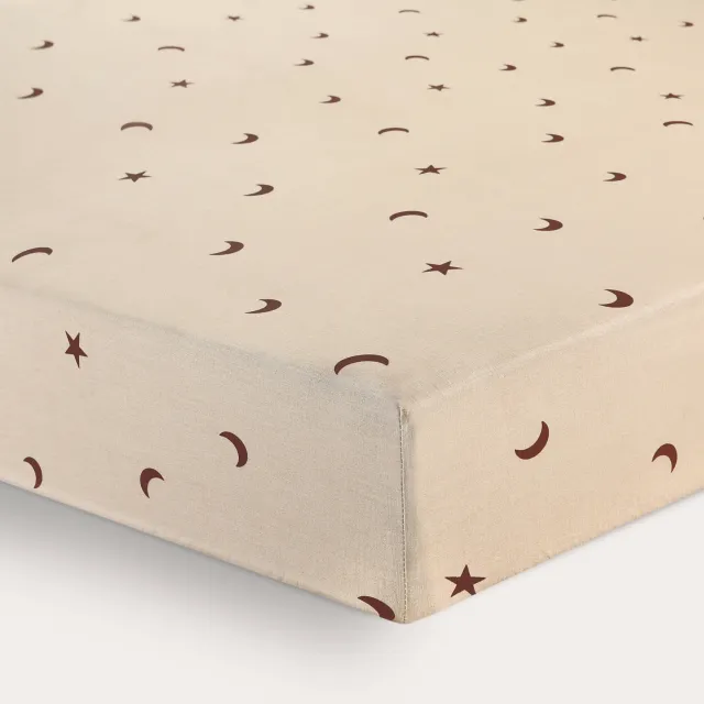 NOUS Kids Moon & star katoenen kinderhoeslaken met sterren 150x70 cm - zand