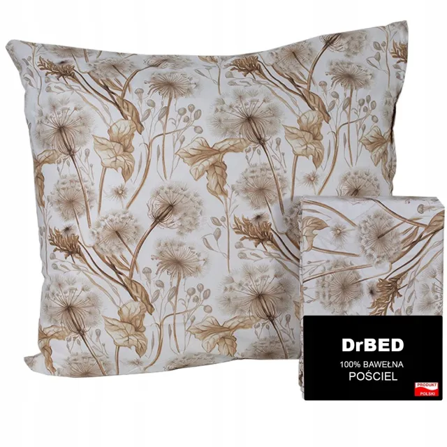 DrBED Serie - Hoogwaardige Katoenen Beddenset - 160x200 - Satijnen Afwerking - Botanisch Ontwerp Bruin;Beige;Crème