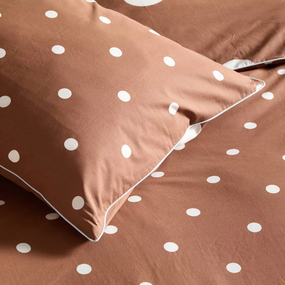 NOUS Living katoenen 2-persoons dekbedovertrek met stippen 200x220 cm - bruin