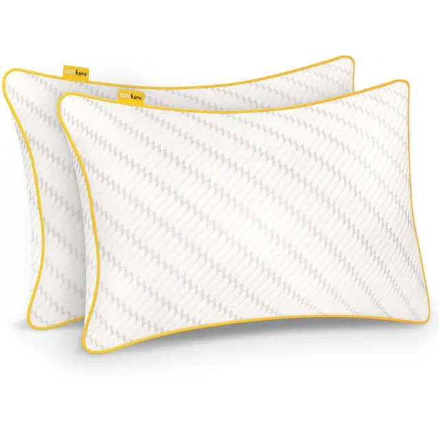 Famanu Luxe traagschuim hoofdkussens set van 2 met bamboe kussenhoes, 71 x 45 cm, verkoelende gelvulling en verstelbare hoogte Naturel
