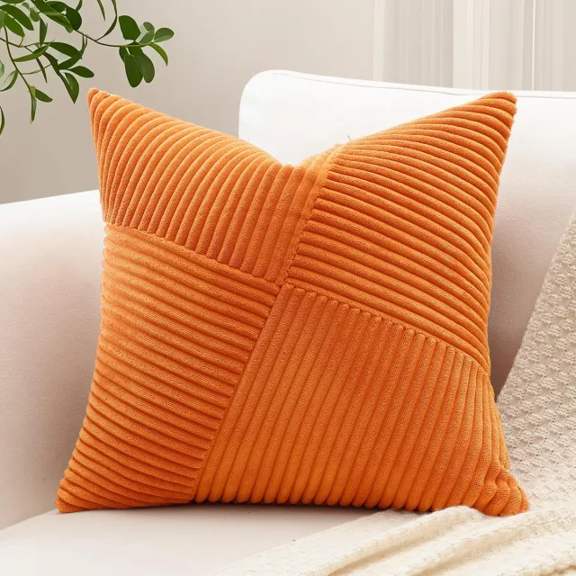 Unyqoos Decoratieve kussensloop van corduroy met gestreept patroon voor woonkamer oranje