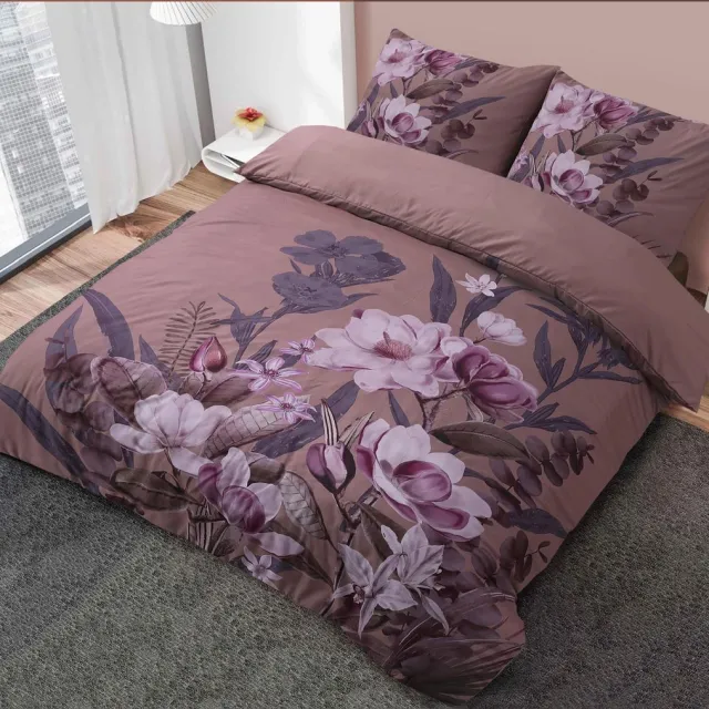 Husch Dekbedovertrek Marlous Taupe 200x200/220 cm - Microvezel - Botanisch - 2 Kussenslopen - Met Drukknopen Instopstrook