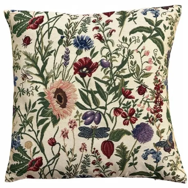 DeHome Gobelin Kussensloop 'Bloemenweide' 40x40 cm - Geweven Patroon, Verborgen Rits Multicolor