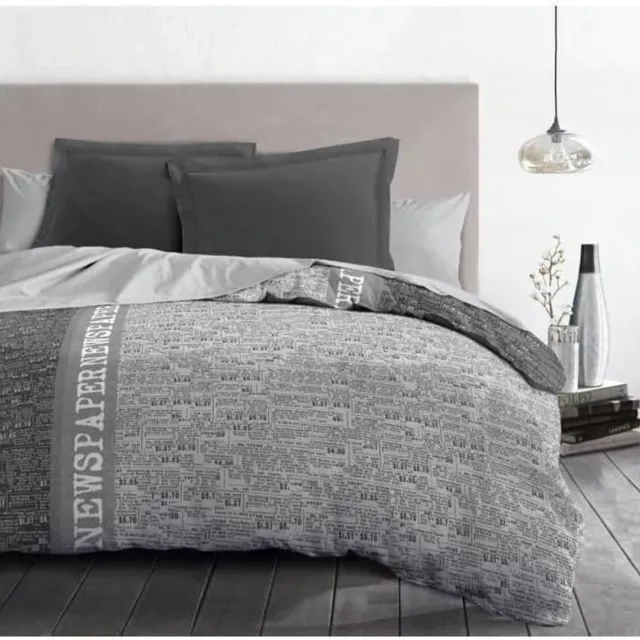 HOME LINGE PASSION Microvezel Dekbedovertrek Krantenprint Grijs 220x240cm + 2 Kussenslopen