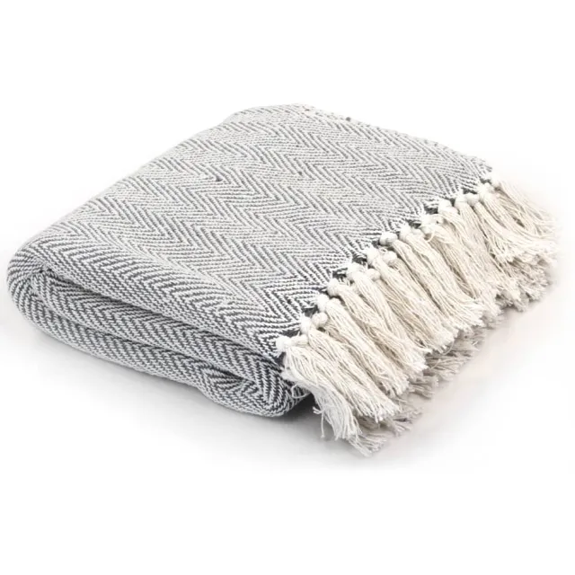 vidaXL Plaid visgraat 220x250 cm katoen grijs