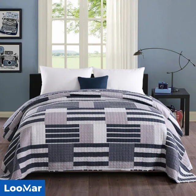 LooMar Dekbed Bedrukt - Hoesloos - Zonder Overtrek - Gewatteerd - Blauw Wit - 220 x 240