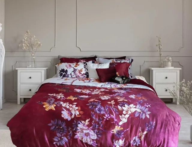 Suite sheets Dekbedovertrek Katoen Satijn Floral Vine Red & White - Lits Jumeaux 240x200/220 cm + 2 Kussenslopen - 350TC Zeer mooie kwaliteit Rood