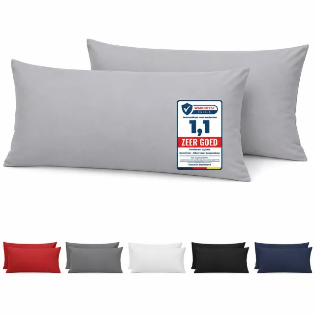 Komfortec Set van 2 Premium Kussenslopen 40x80 cm - Superzachte Kussenhoes – 100% - Geborsteld Polyester - 90g/m²- Grijs