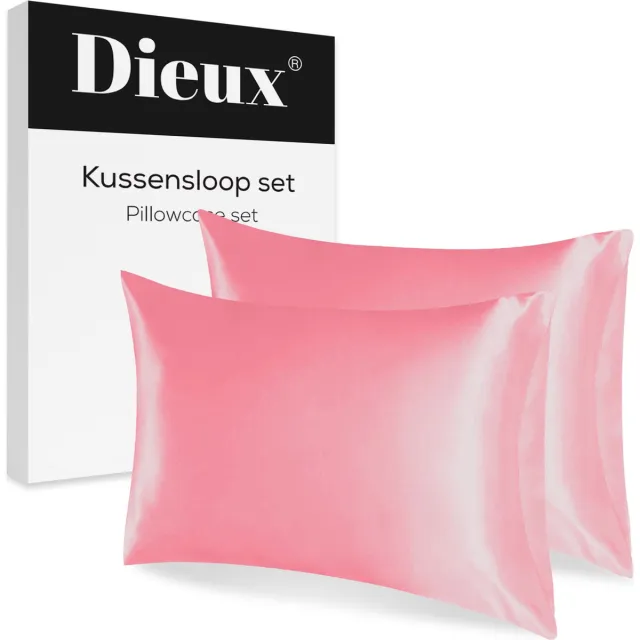 Dieux® Luxe Satijnen Kussensloop - Roze - Kussenslopen 60 x 70 cm - set van 2 - Kussensloop Satijn - Anti allergeen - Huidverzorging - Haarverzorging - Kussenhoes - Zacht Beddengoed