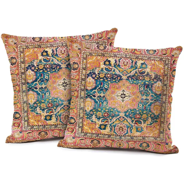 KZQ Kussenslopen - Set van 2 vierkante decoratieve kussenslopen in Boheemse stijl, zacht en duurzaam - Geschikt voor banken, woonkamers en slaapkamers - 50x54 cm - Patroon Bloem
