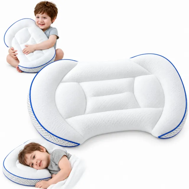 Bobypet Kinderkussen - Ergonomisch Kinderkussen met 15° Contouren en Traagschuim - Ademend Hoofdkussen voor Kinderen van 1 tot 3 Jaar - Wit - Kerstcadeau