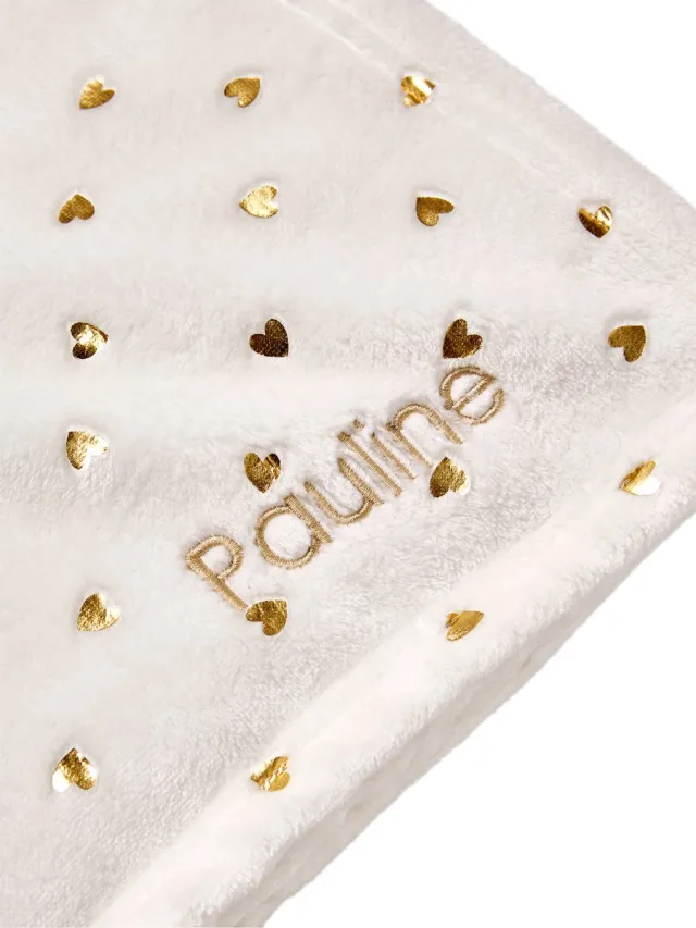 vertbaudet Deken - kinderen - goudkleurige hartjes - 150x100 ecru / gouden harten