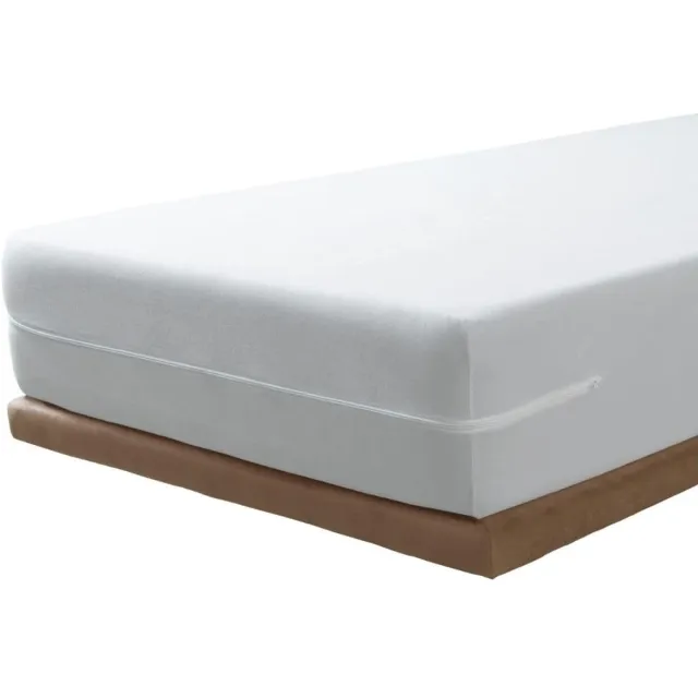 Famanu Matrashoes van microvezel badstof 90 x 190/200 cm met rits, 30 cm hoog, biedt bescherming tegen vocht en bacteriën, machinewasbaar voor optimale hygiëne. Wit