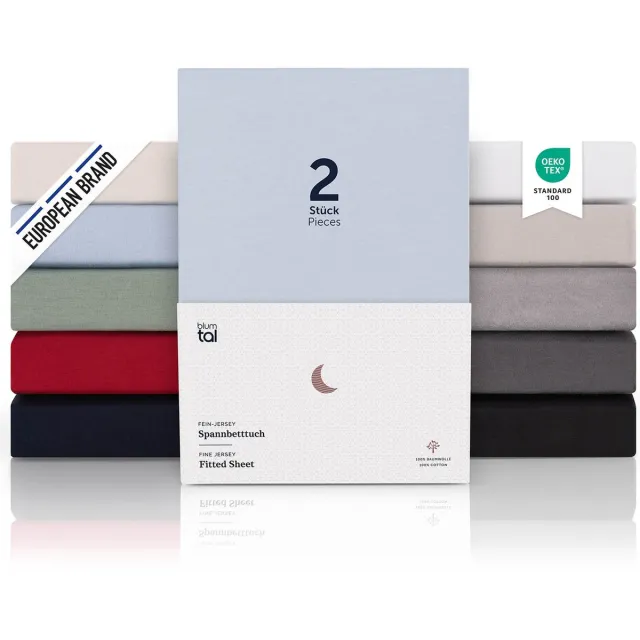 Blumtal Hoeslaken Premium Jersey - 180 x 200 cm - tot 25 cm Matrashoogte - Lichtblauw - 100% Katoen - Set van 2