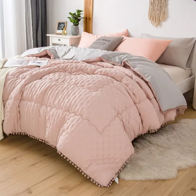 Ibenzoa Heerlijk Zacht Dekbed voor Comfortabel Slapen in Alle Seizoenen , Roze/Grijs, Ademend en Warm