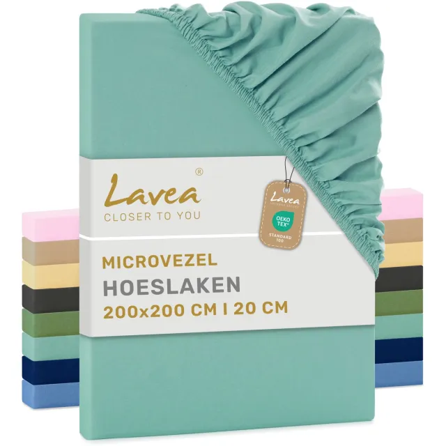 lavea Hoeslaken 200x200 cm – zachte en ademende microvezel – voor matrassen tot 20 cm – met elastiek rondom – oeko-tex gecertificeerd – Eucalyptusgroen