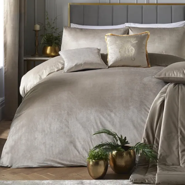 Famanu Fluwelen dekbedovertrekset, super kingsize (260 x 220 cm) met 2 kussenslopen, beige Neutraal