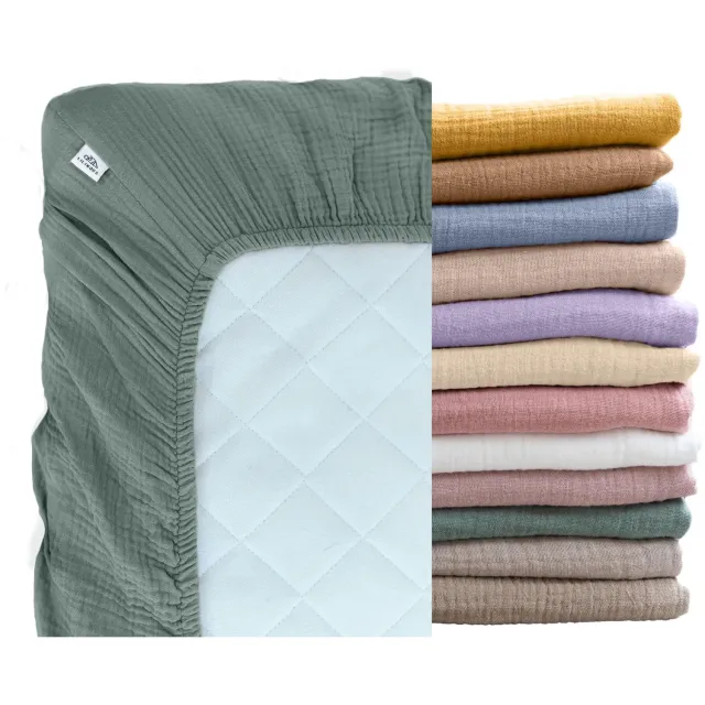 Lilimaus Kinderhoeslaken 120x200 cm - mousseline katoen - matrashoogte tot 10 cm - groen