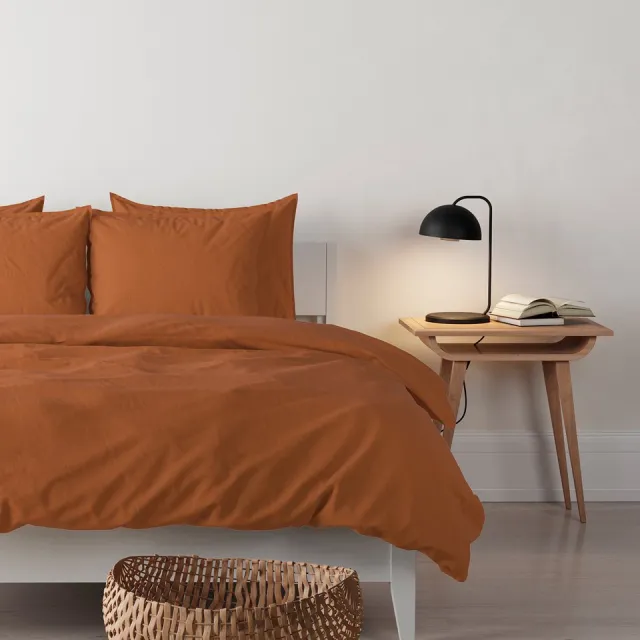 Mistral Home DEKBEDOVERTREK - gewassen katoen - 240 x 220 cm + 2x 65 x 65 cm - lits-jumeaux - effen kleur - roest